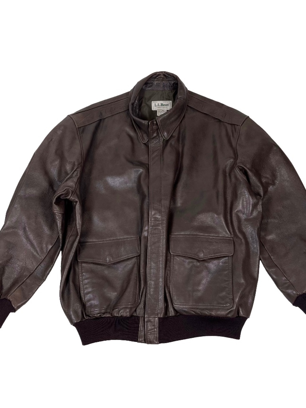 Vintage LL Bean Jacket Brown Leather Goatskin A-2 Bomber Made In USA.